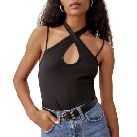 Reformation Met Twist Neck Keyhole Ribbed Tank Top - Picture 1 of 8